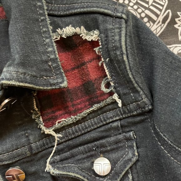 Jean Jacket with flannel patchwork Child Size Medium - Picture 3 of 4